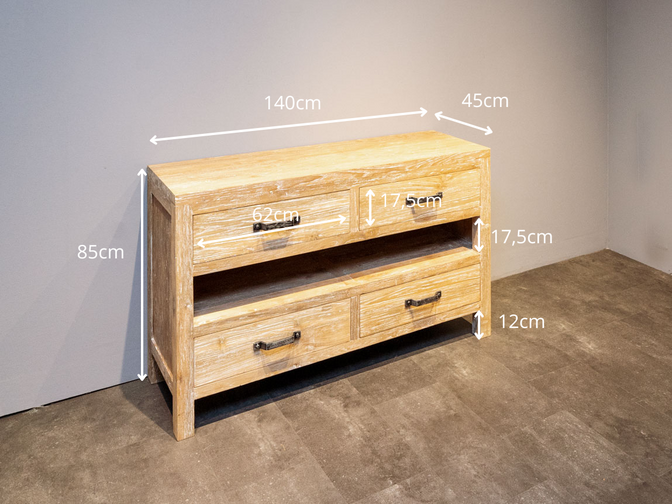 Waschtischschrank Teak 140 x 45 x 85 cm – White Wash