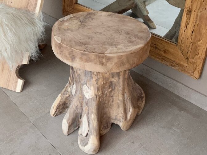 Teak-Hocker aus Wurzelholz 45 cm