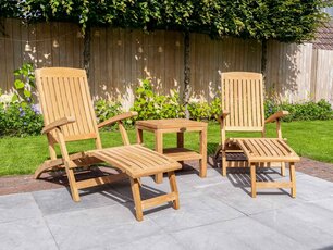 Angebot: 2x Liegestuhl New Ocean mit Kissen und Beistelltisch Roma 50