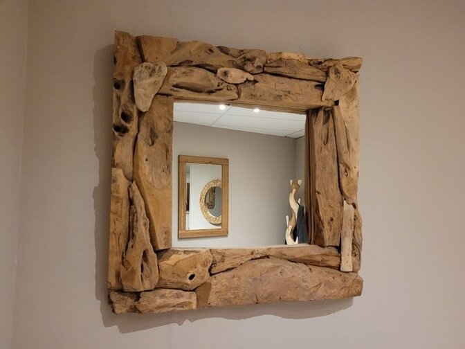 Spiegel, Teak rustikal 70 x 70 cm