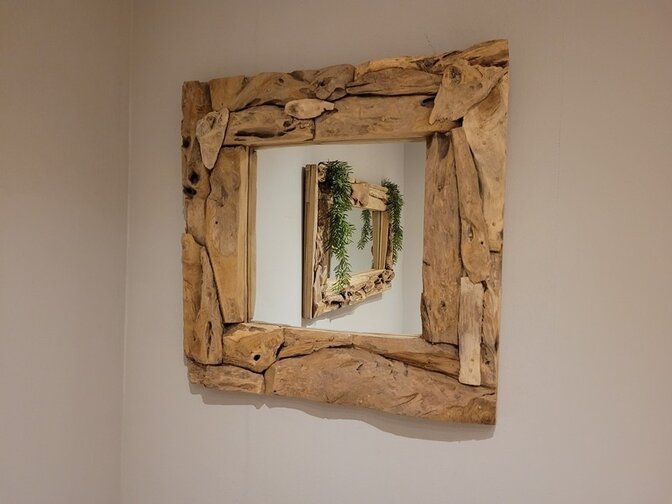 Spiegel, Teak rustikal 70 x 70 cm