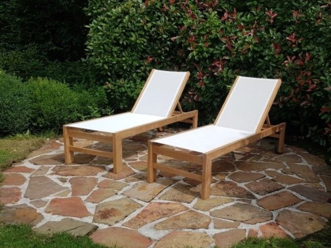 Trento-Teak-Liege mit Batyline in Creme