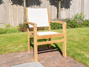 Teak Gartensessel Torino mit Batyline in Creme
