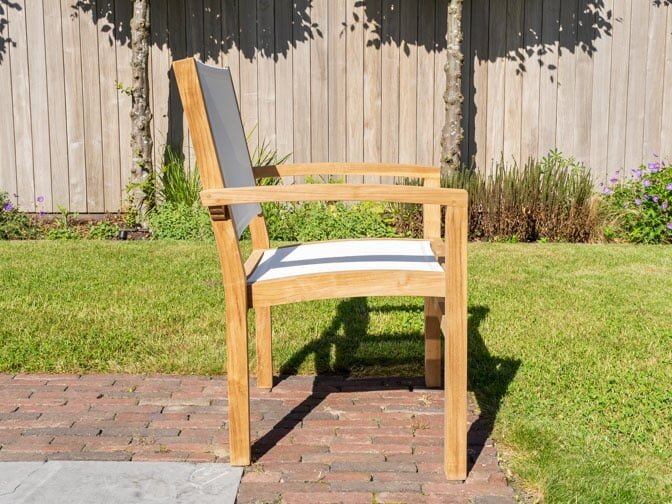 Teak Gartensessel Torino mit Batyline in Creme