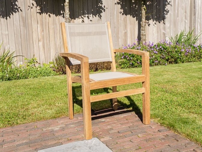 Teak Gartensessel Torino mit Batyline in Taupe