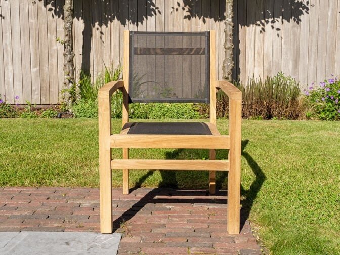 Teak Gartensessel Torino mit Batyline in Schwarz