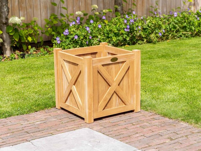 Teak-Pflanzkübel mit Kreuz 50 x 50 cm