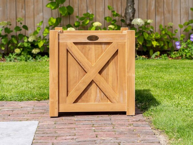 Teak-Pflanzkübel mit Kreuz 50 x 50 cm