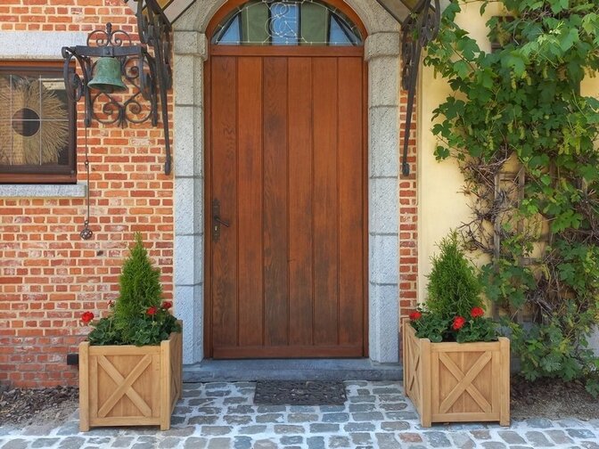 Teak-Pflanzkübel mit Kreuz 50 x 50 cm