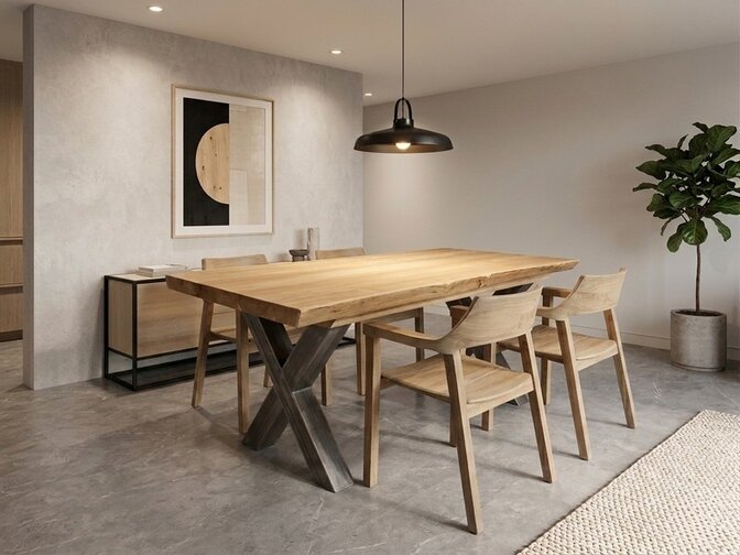 Tischplatte aus Teak-Baumstamm 80x160cm für den Innenbereich