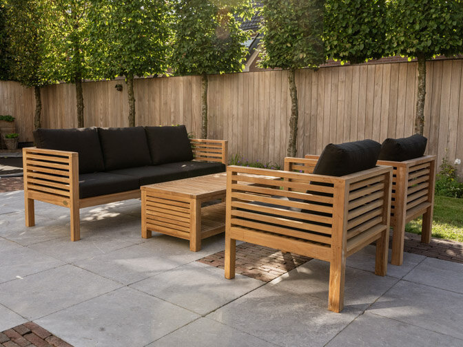 5 Personen Teak Loungeset Palermo mit Polstern
