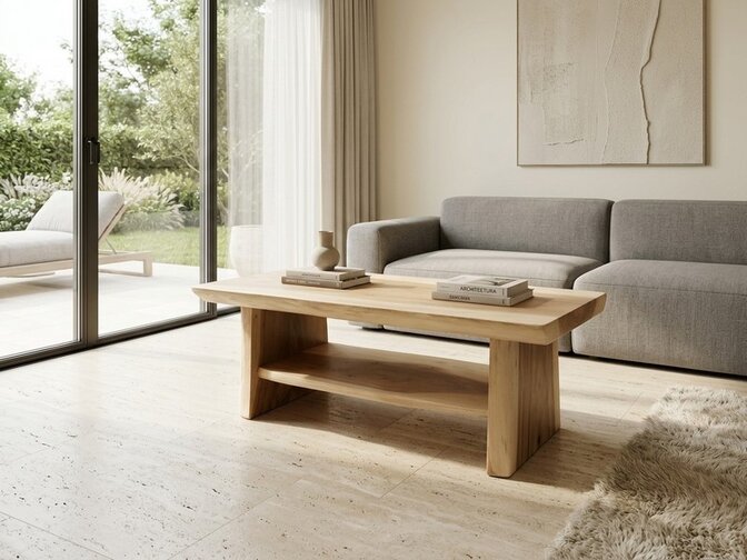 Couchtisch aus Suar-Baumstamm 60x120x50 cm – mit unterer Ablage