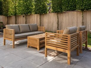 5 Personen Teak Loungeset Palermo mit Polstern
