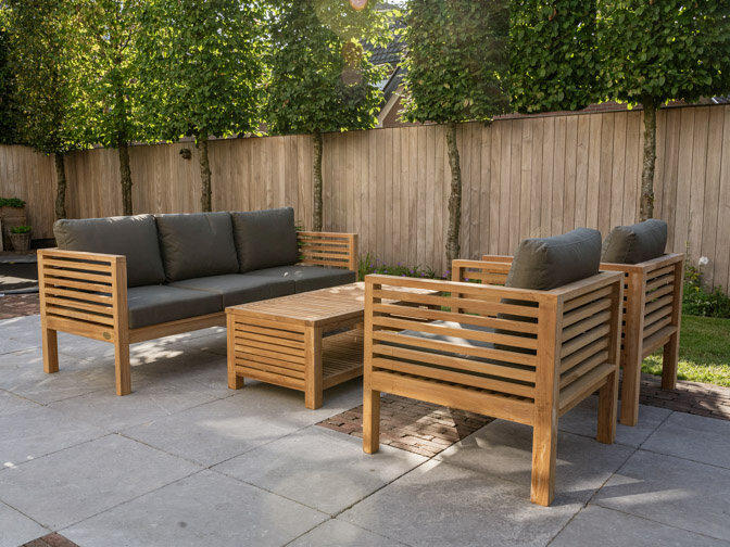 5 Personen Teak Loungeset Palermo mit Polstern