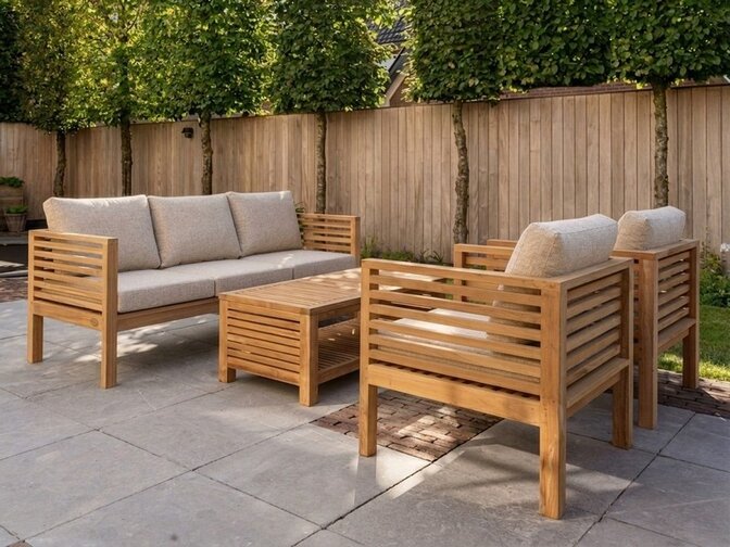 5 Personen Teak Loungeset Palermo mit Polstern