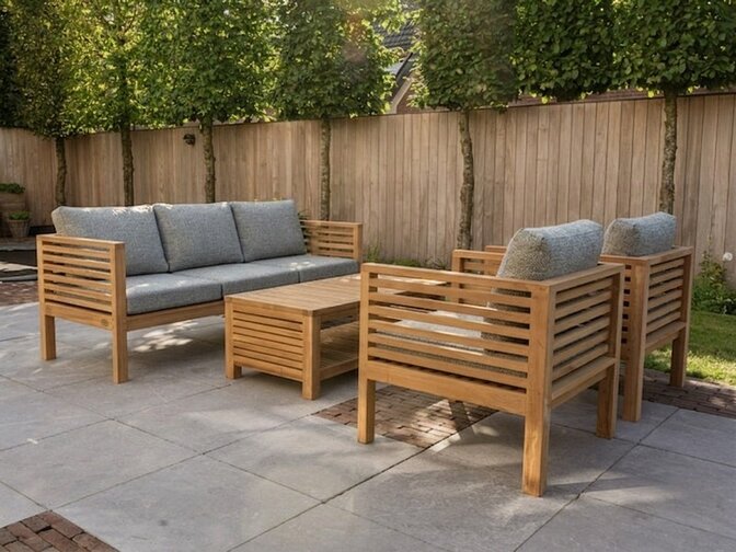 5 Personen Teak Loungeset Palermo mit Polstern