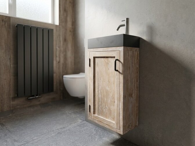 Waschbecken und Unterschrank – Teakholz White Wash