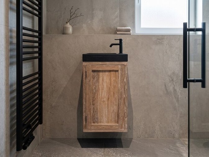Waschbecken und Unterschrank – Teakholz White Wash