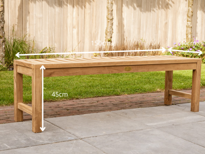 Bergamo 150 cm Teak Gartenbank ohne Rückenlehne