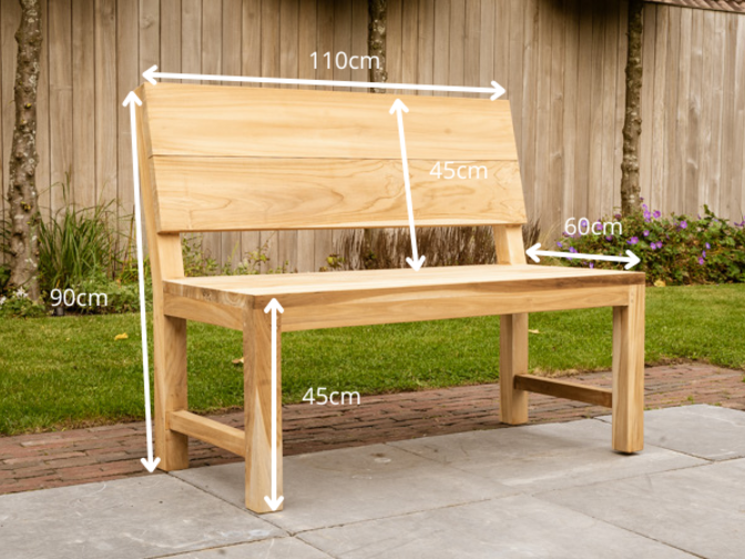 Teak-Parkbank Napoli 110 cm mit Rückenlehne