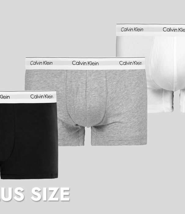 Calvin Klein Trunk 3-Pack NB3377A Plus Size Wit/Zwart/Grijs