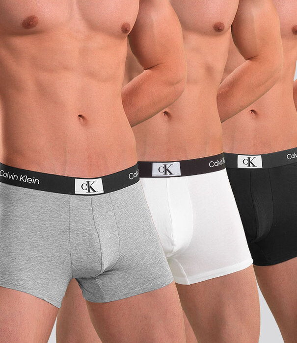 Calvin Klein Trunk 3-Pack NB3528A 1996 Cotton Stretch Wit/Zwart/Grijs