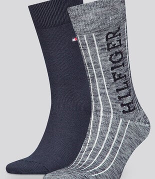 Tommy Hilfiger Socks 2-Pack 900 Slub Mouline Multi Blauw
