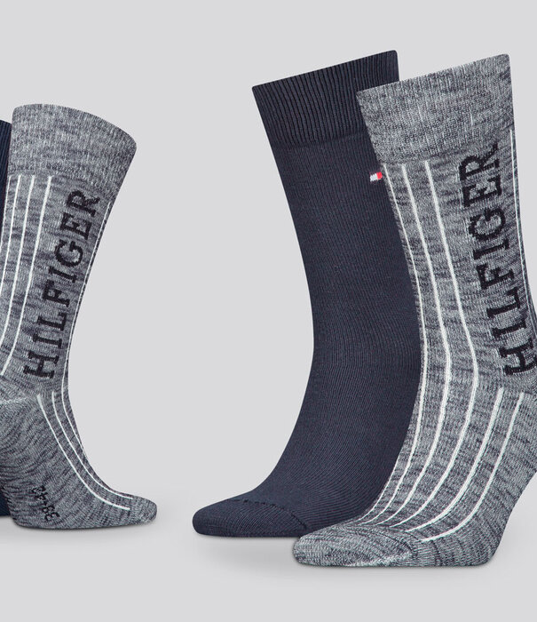 Tommy Hilfiger Socks 2-Pack 900 Slub Mouline Multi Blauw