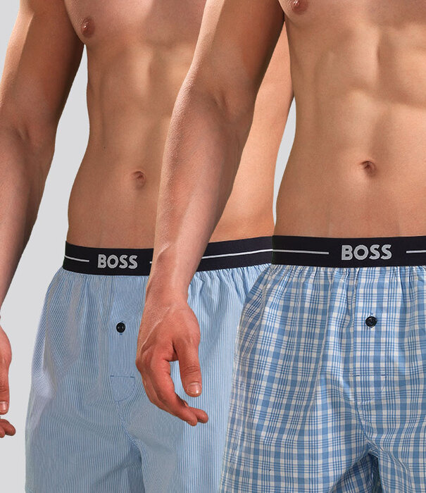 Boss Woven Boxershort 2-Pack 056 Pure Cotton Multi Blauw