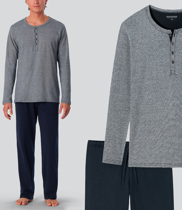 Schiesser Pyjama Long 630 Multi Blauw