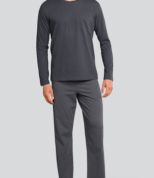 Schiesser Pyjama Long 633 Dunkel Grau