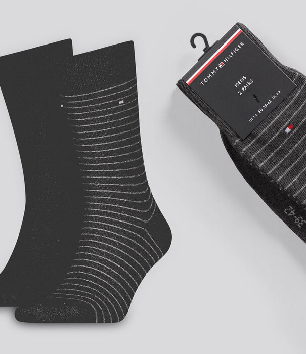 Tommy Hilfiger Small Stripe Socks 2-Pack 496 Dunkel Grau