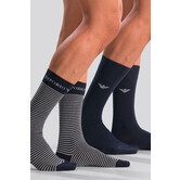 Emporio Armani Striped Stretch Cotton Socks 2-Pack CC114 Multi Blauw