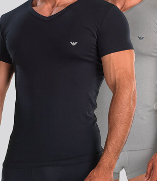 Emporio Armani Essential Core V-Neck T-Shirt 2-Pack CC717 Grijs/Blauw