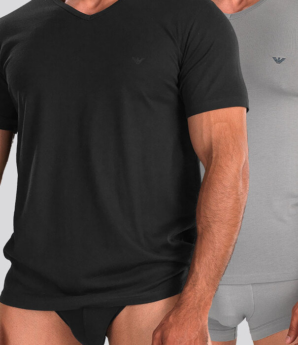 Emporio Armani Essential Core V-Neck T-Shirt 2-Pack CC717 Zwart/Grijs