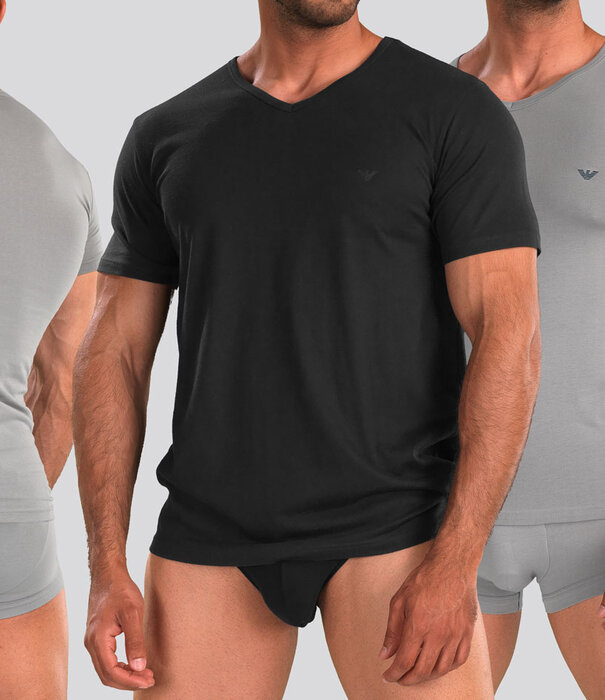 Emporio Armani Essential Core V-Neck T-Shirt 2-Pack CC717 Zwart/Grijs