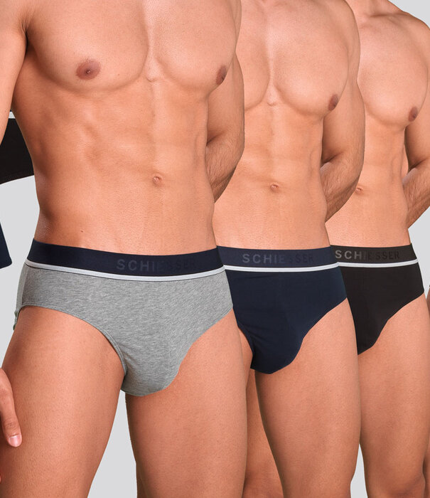Schiesser 95/5 Organic Cotton Rio Slip 3-Pack 985 Schwarz/Grau/Blau