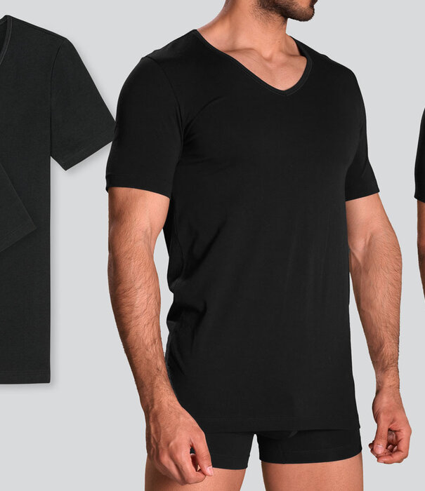 Schiesser 95/5 Organic Cotton V-Neck T-Shirt 2-Pack 982 Zwart