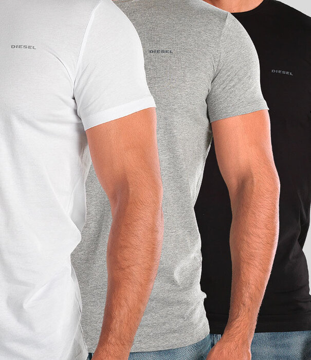 Diesel Jake Round Neck T-Shirt 3-Pack AALW Wit/Zwart/Grijs