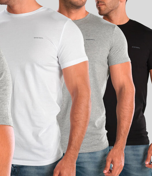 Diesel Jake Round Neck T-Shirt 3-Pack AALW Wit/Zwart/Grijs