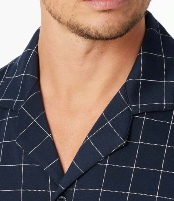 Schiesser Lange pyjama blauw geruit - Fine Interlock