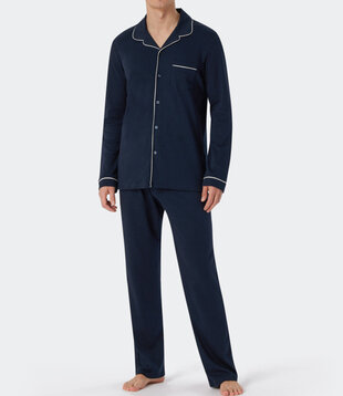 Schiesser Pyjama lang  blauw - Fine Interlock