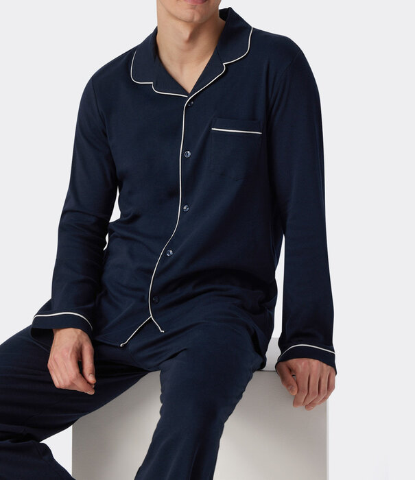 Schiesser Pyjama lang  blauw - Fine Interlock