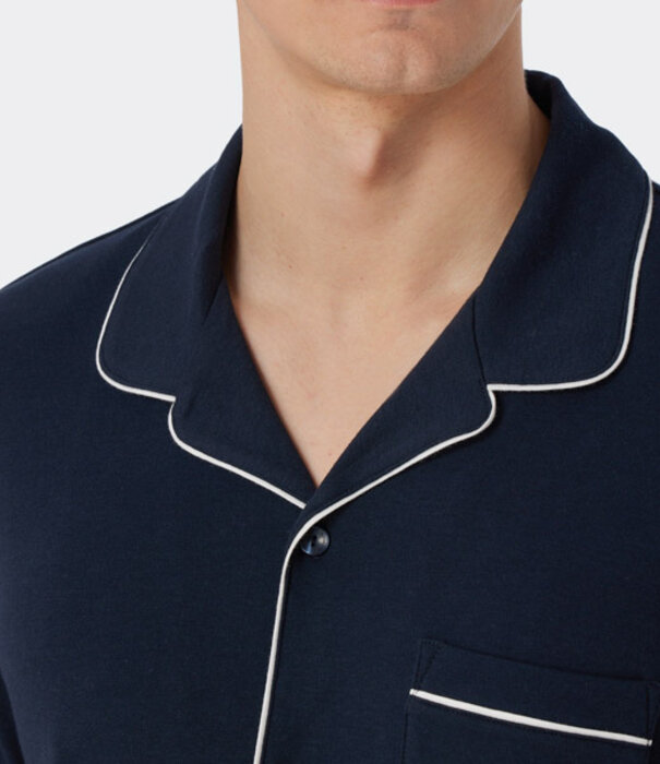 Schiesser Pyjama lang  blauw - Fine Interlock