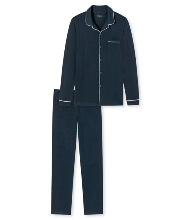 Schiesser Pyjama lang  blauw - Fine Interlock