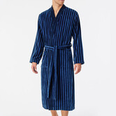 Schiesser Badjas Softvelours blauw