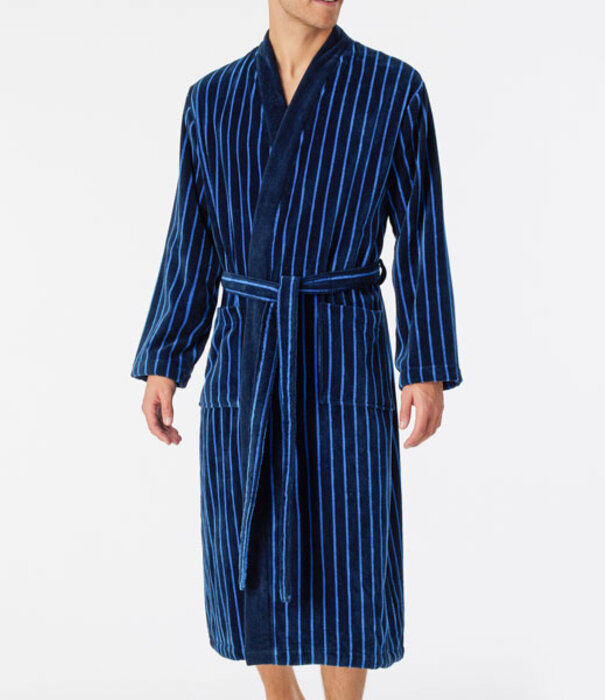 Schiesser Badjas Softvelours blauw