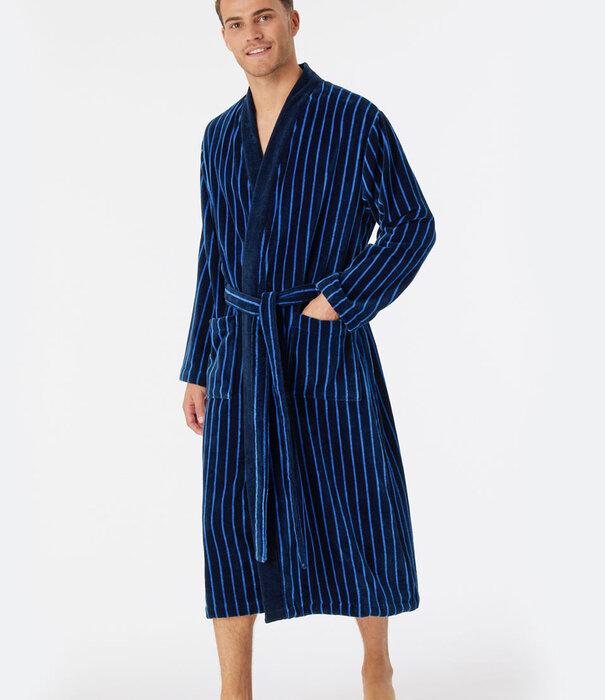 Schiesser Badjas Softvelours blauw