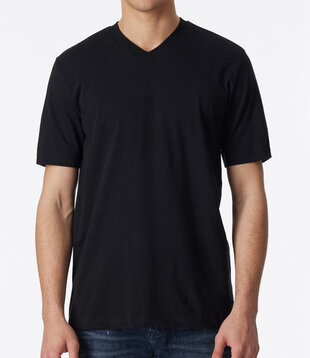 Schiesser Shirt  jersey 2-Pack V-hals zwart
