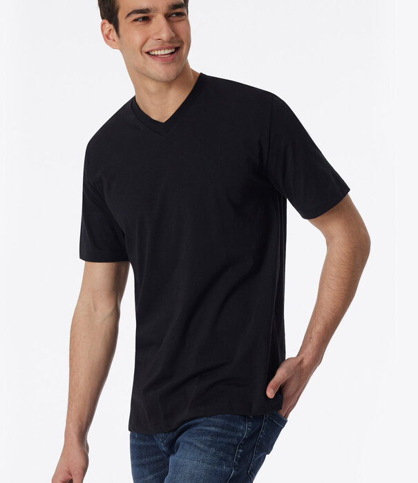 Schiesser Shirt  jersey 2-Pack V-hals zwart